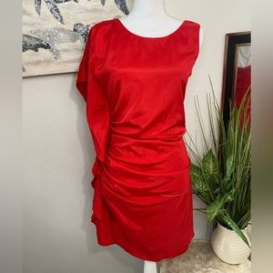 Sugarlips Red Draped Ruffle One Shoulder Dress Size S